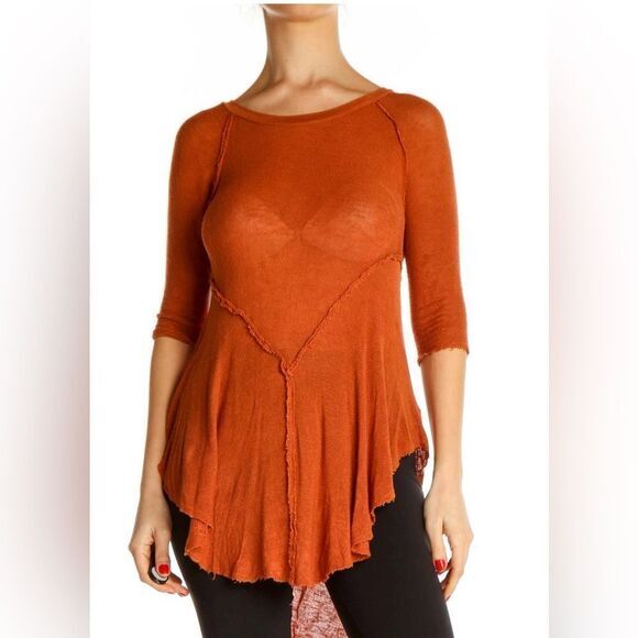 Intimately Free People Orange Solid All Day Wear Blouse size Medium - Picture 2 of 12